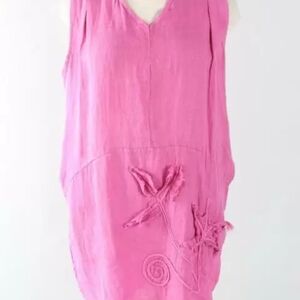 Tempo Paris – Fuchsia Floral Linen Sleeveless Applique Dress (Size M/L)